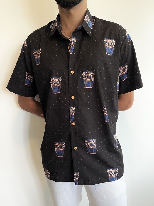 Black Drum Print Shirt