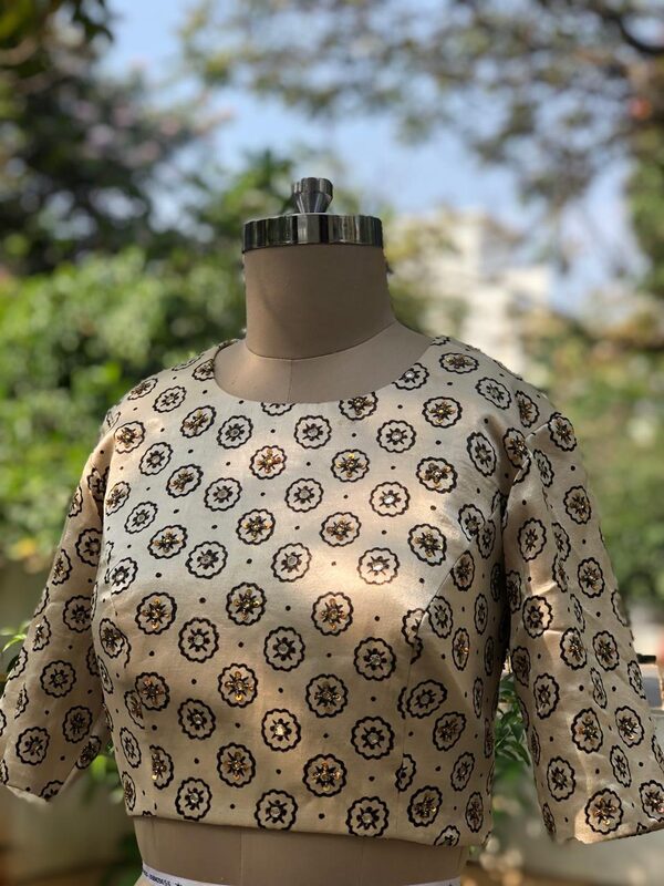 Cream Block Print Blouse