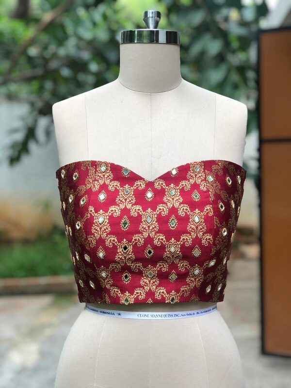 Maroon Brocade Mirror Bustier