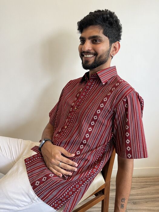 Maroon Ikat Stripe Shirt