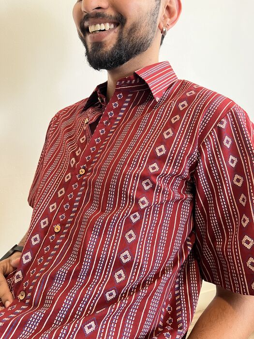 Maroon Ikat Stripe Shirt - image 2