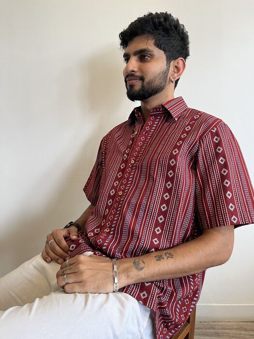 Maroon Ikat Stripe Shirt - image 3